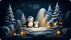 Penguin and penguin chick among glaciers